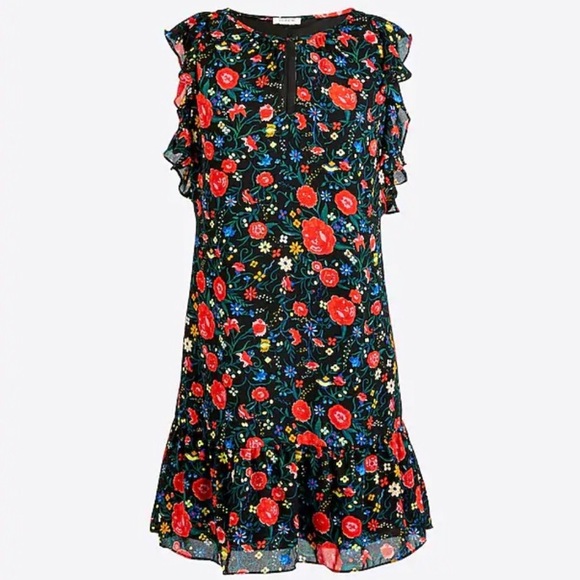 J. Crew Black Floral Flutter Dress - Picture 2 of 9